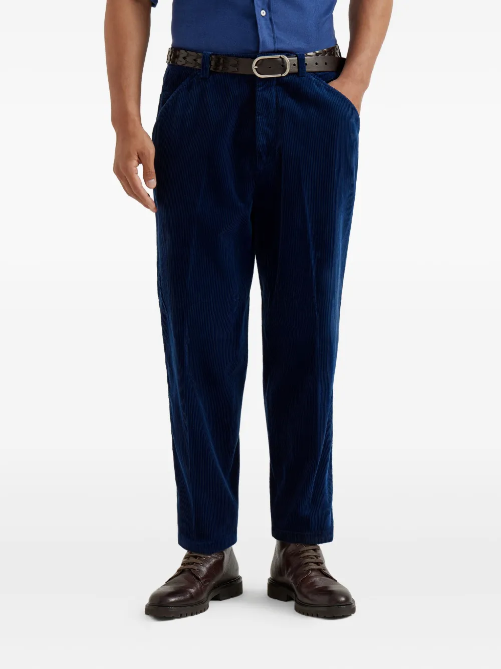 Brunello Cucinelli Ribfluwelen plooibroek Blauw