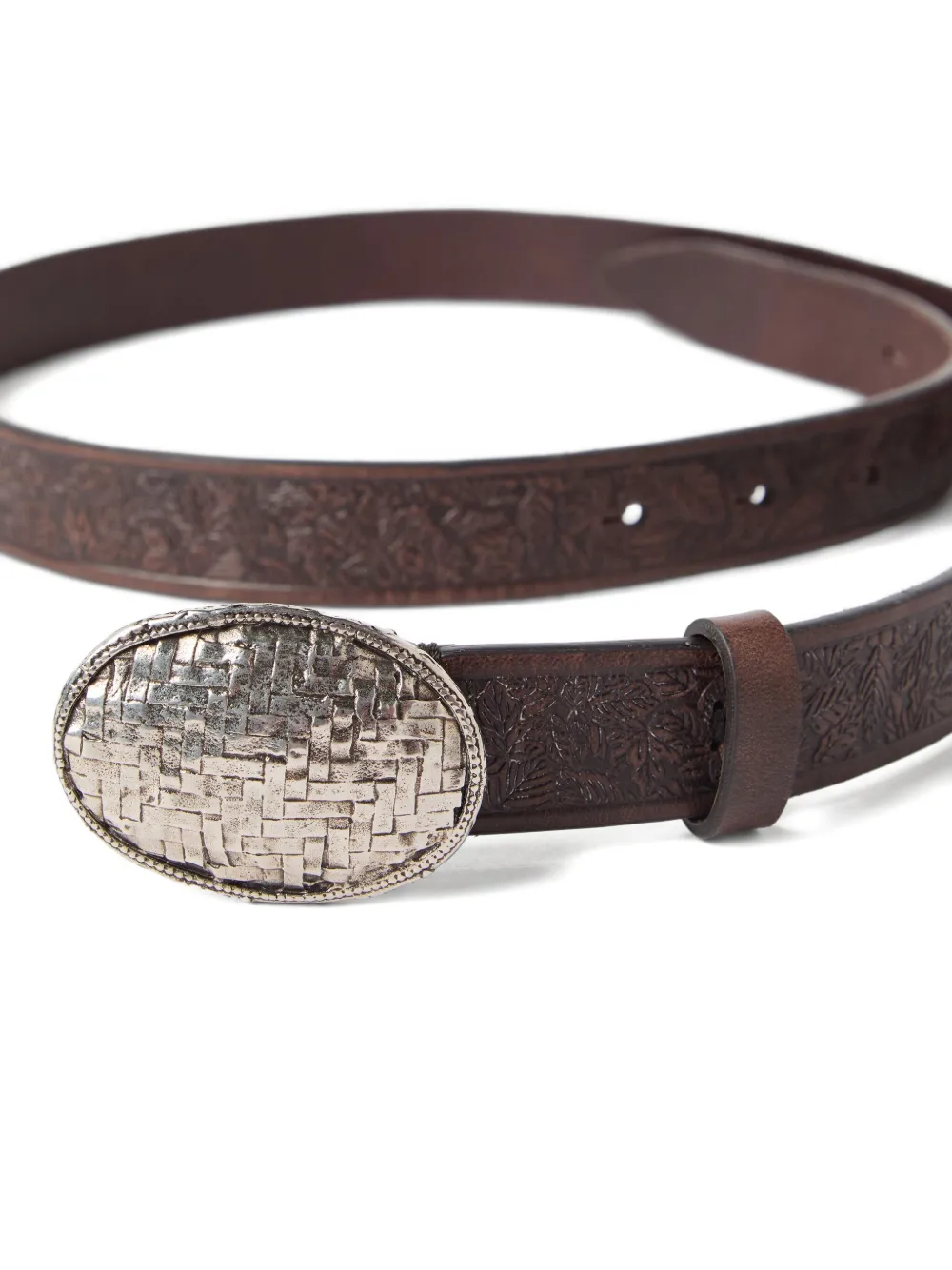 Brunello Cucinelli Embossed Woven-buckle Belt In Brown