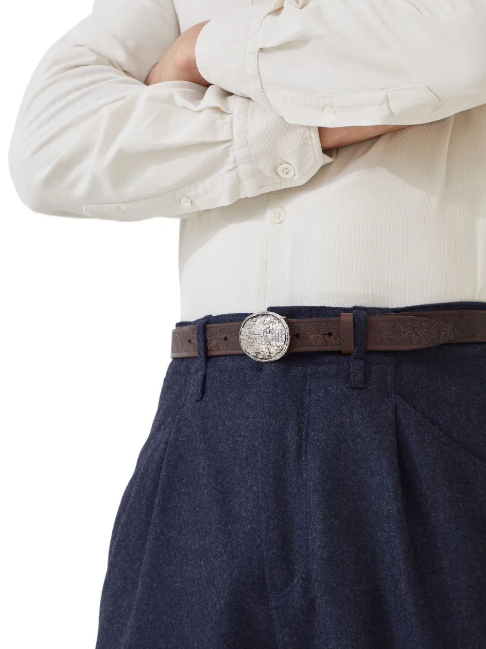 Brunello Cucinelli Embossed Woven-buckle Belt In Brown
