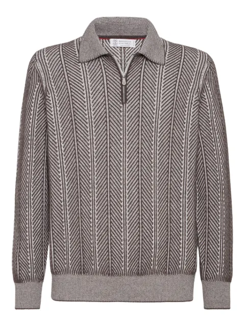 Brunello Cucinelli herringbone-pattern zipped polo shirt