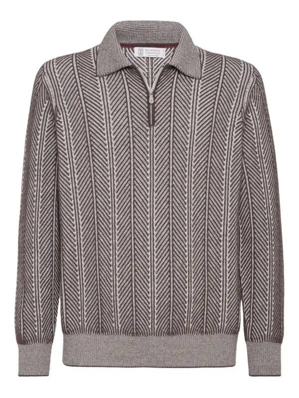Brunello Cucinelli ストライプポロシャツ Brunello Cucinelli ストライプ ポロシャツ | ホワイト