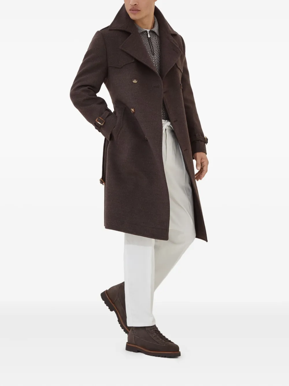 Brunello Cucinelli Poloshirt met visgraatpatroon en rits - Bruin