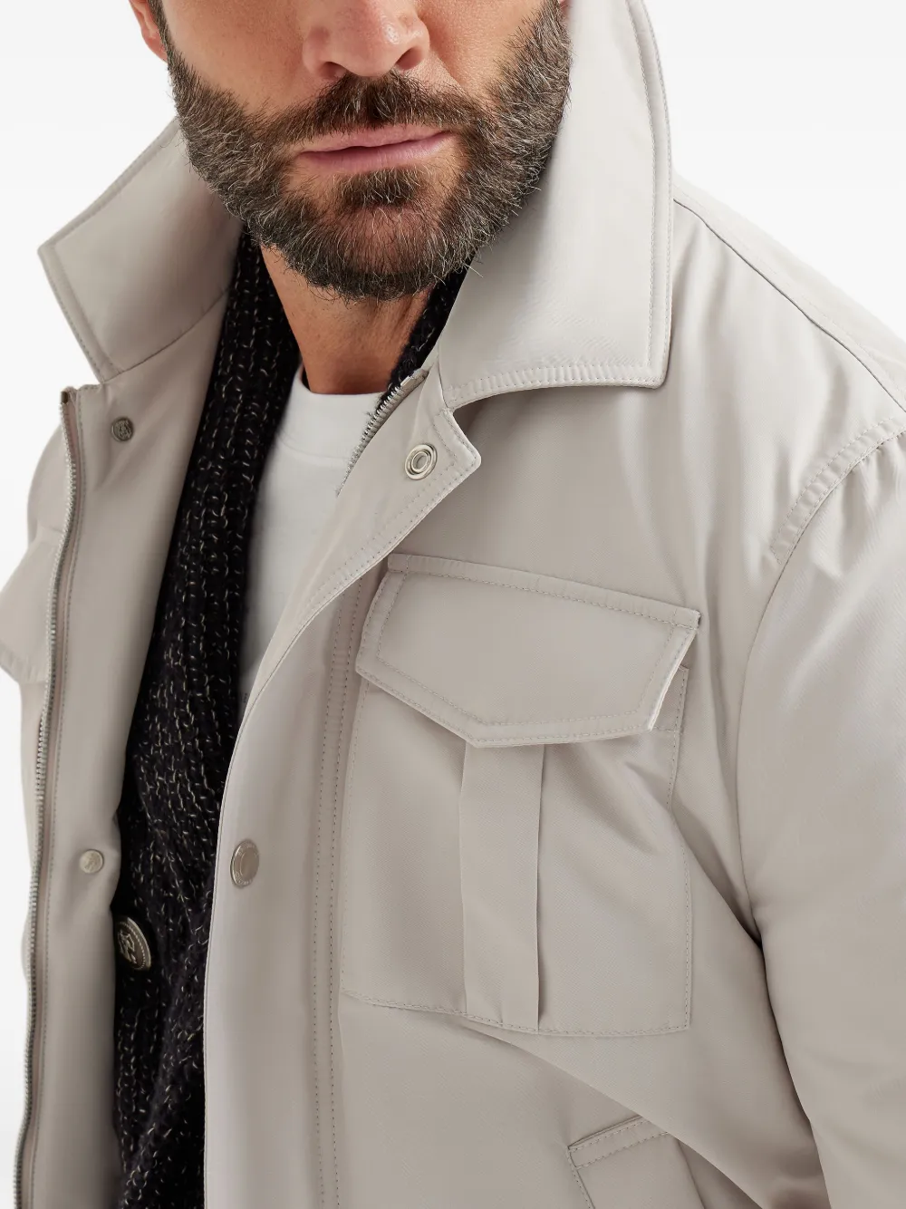 Brunello Cucinelli Gewatteerd jack met klepzak Beige