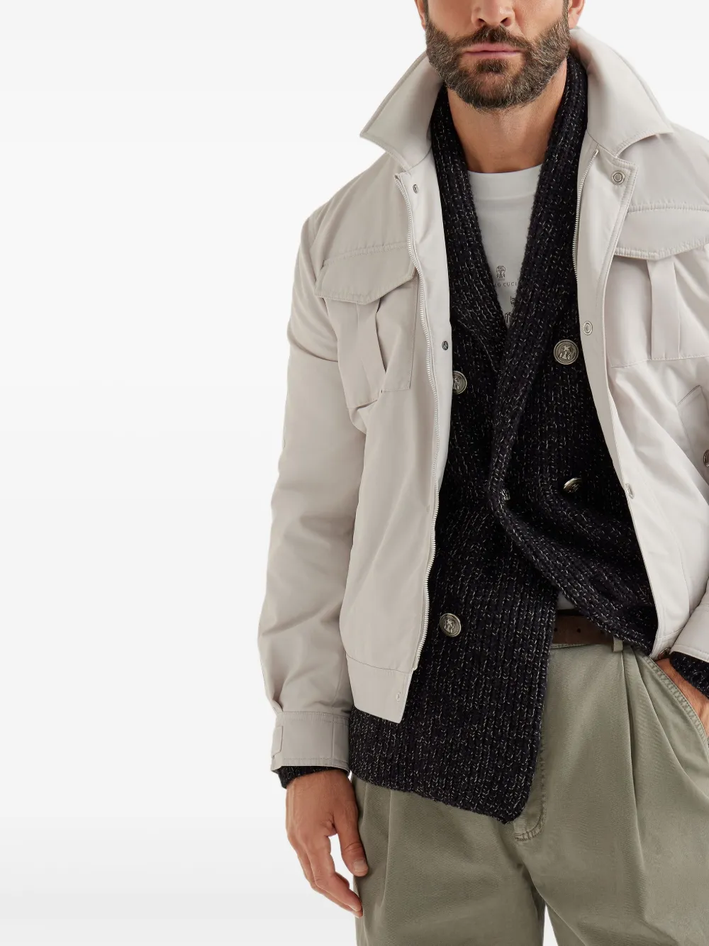 Brunello Cucinelli Gewatteerd jack met klepzak Beige