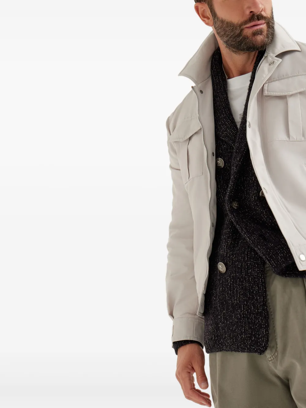 Brunello Cucinelli Gewatteerd jack met klepzak Beige