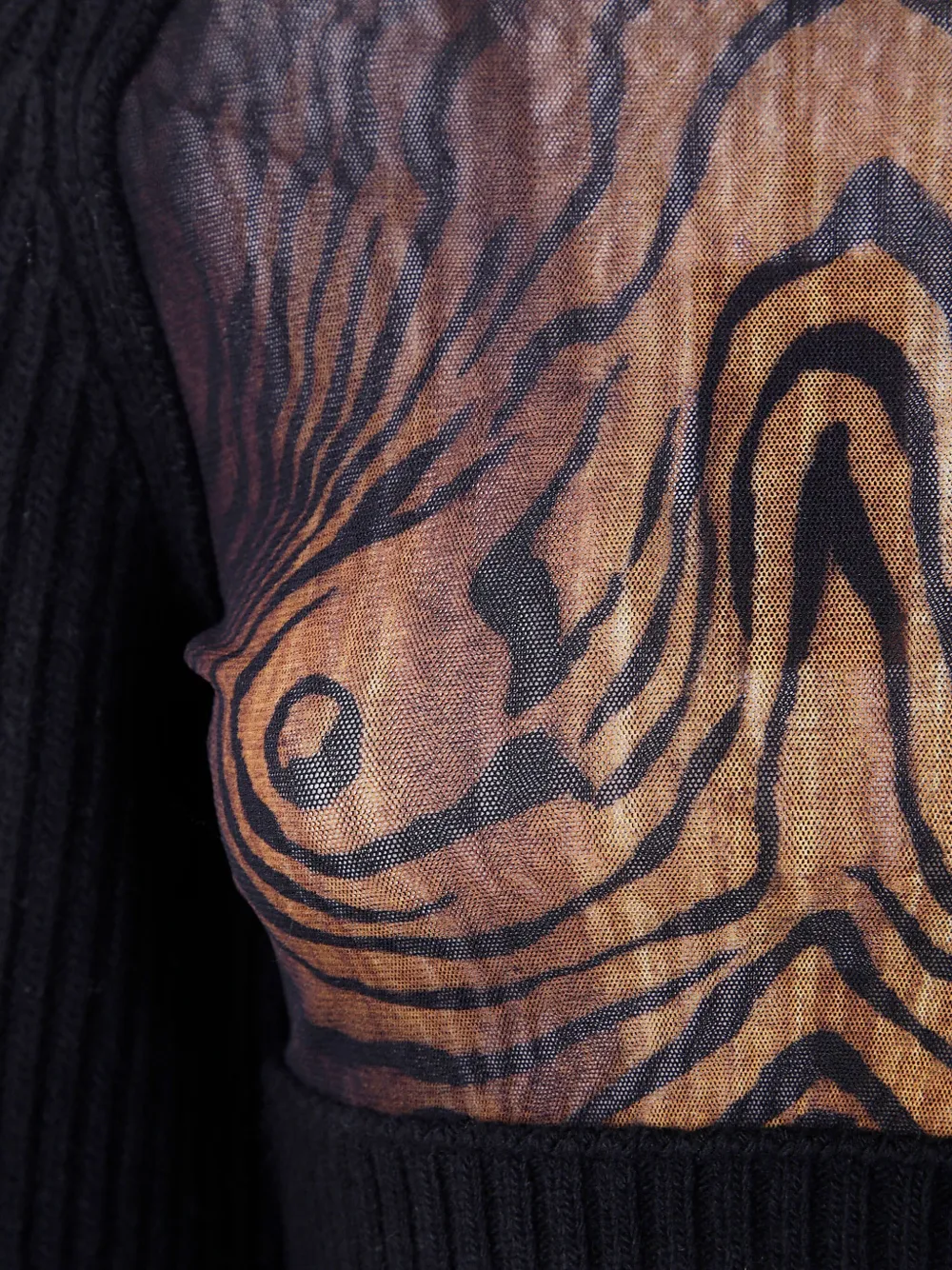 Jean Paul Gaultier Wood-print Wool Top In Black
