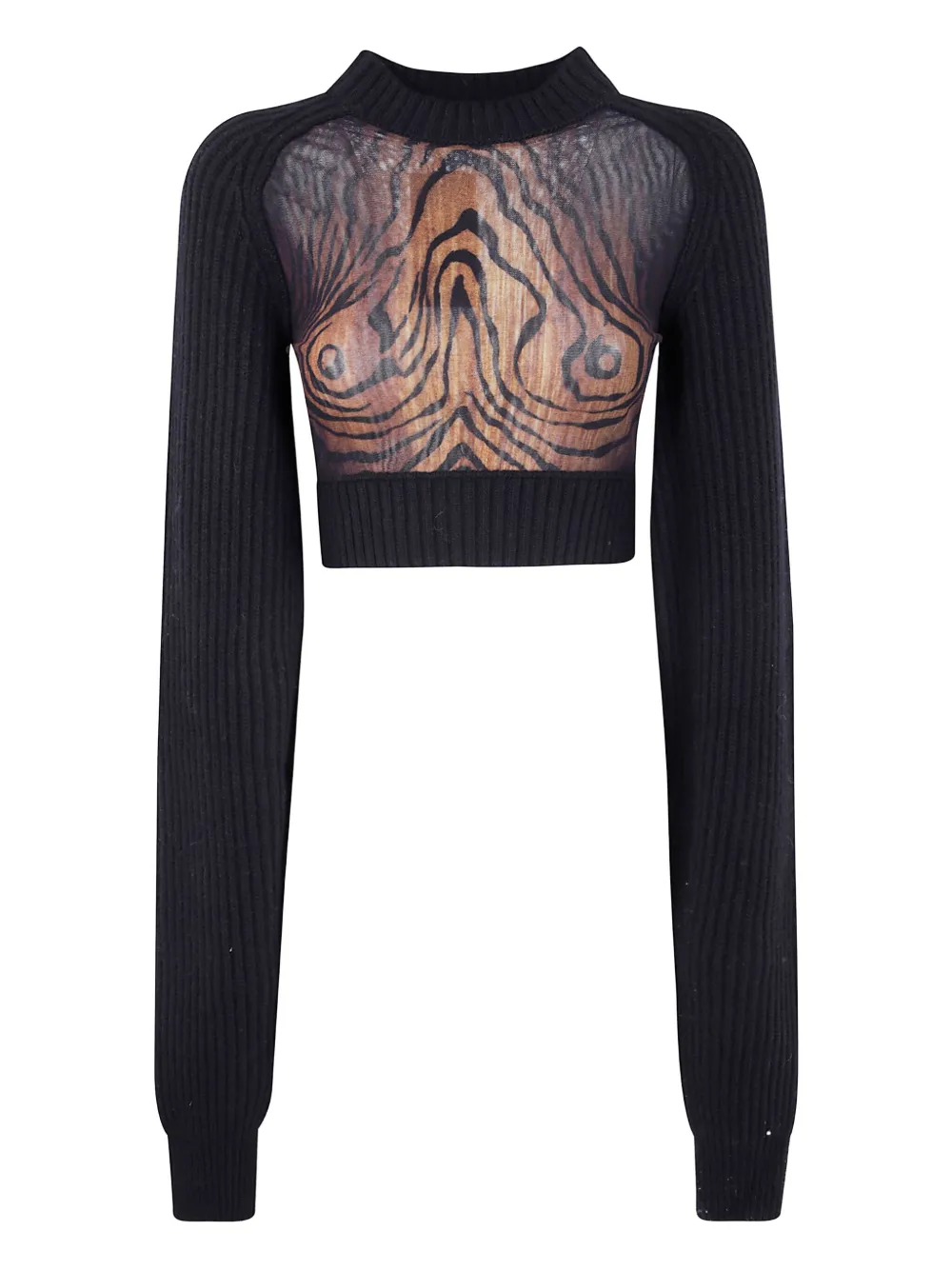 Jean Paul Gaultier Wood-print Wool Top In Black