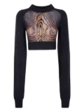 Jean Paul Gaultier wood-print wool top - Black