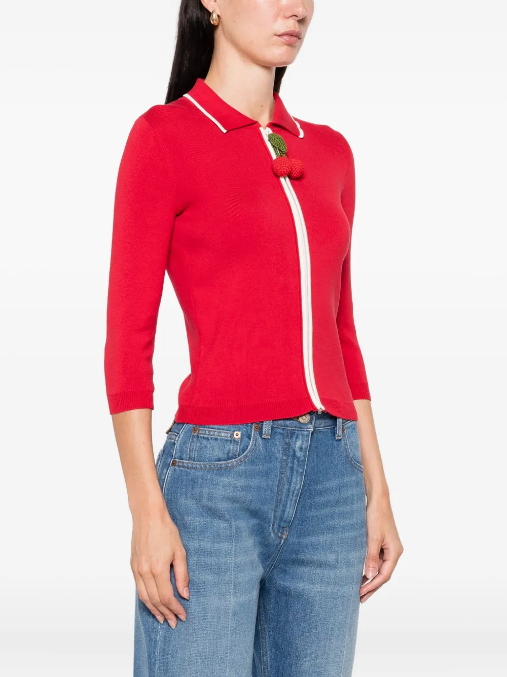 Valentino Garavani cherry-detail zip-up cardigan Rood