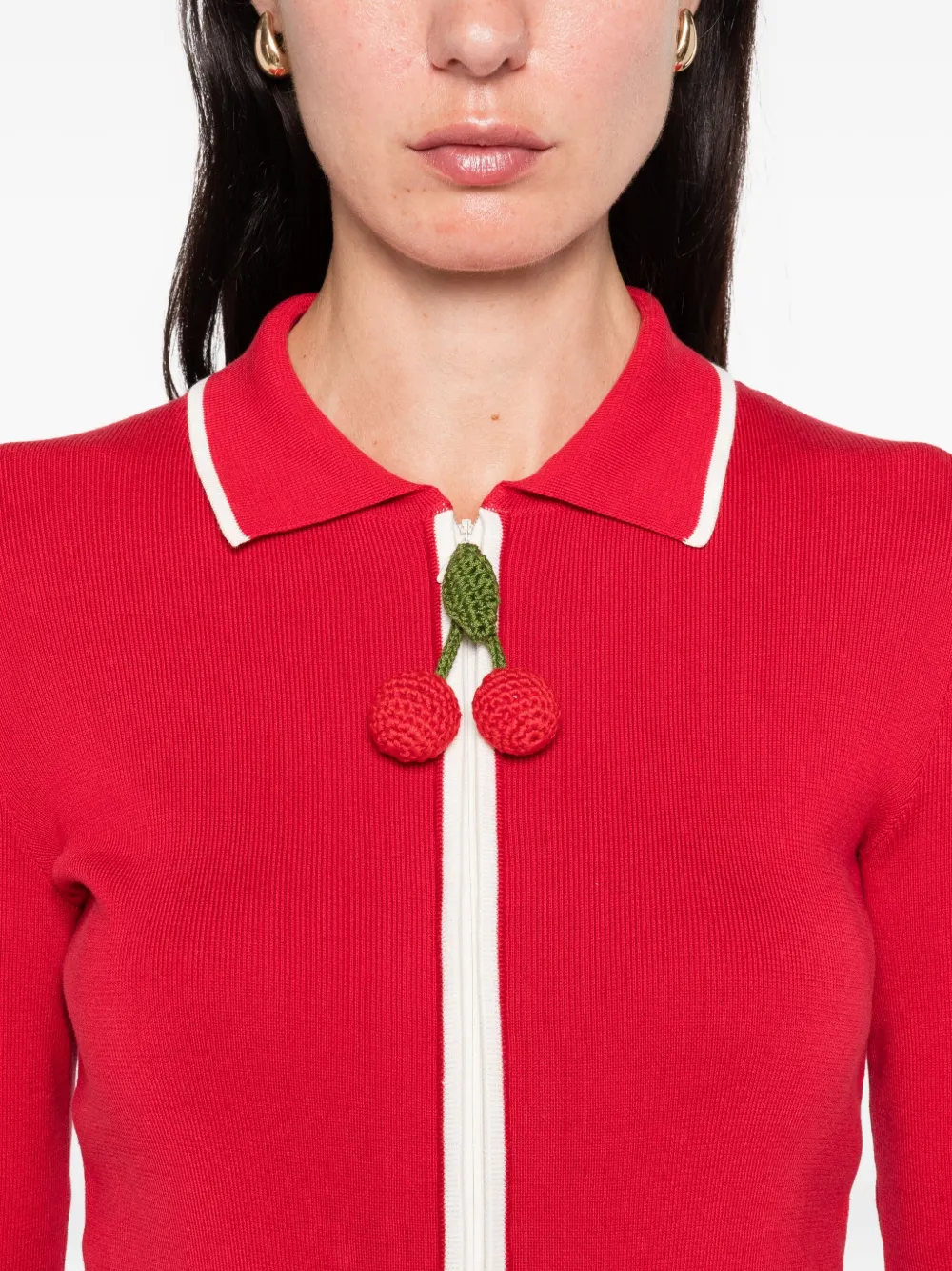 Valentino Garavani cherry-detail zip-up cardigan Rood