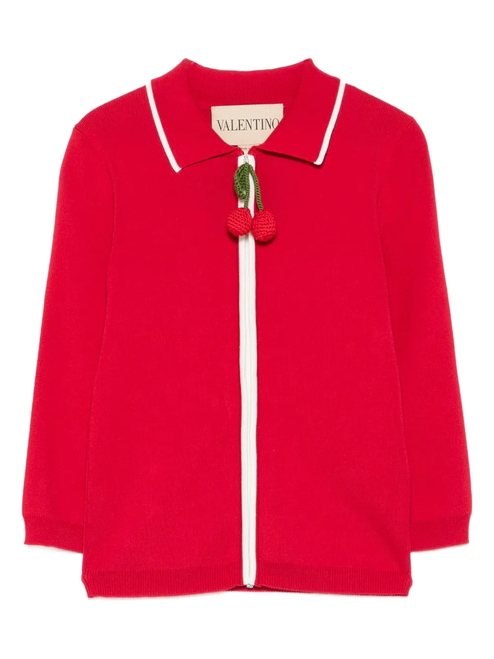 Valentino Garavani cherry-detail zip-up cardigan Rood