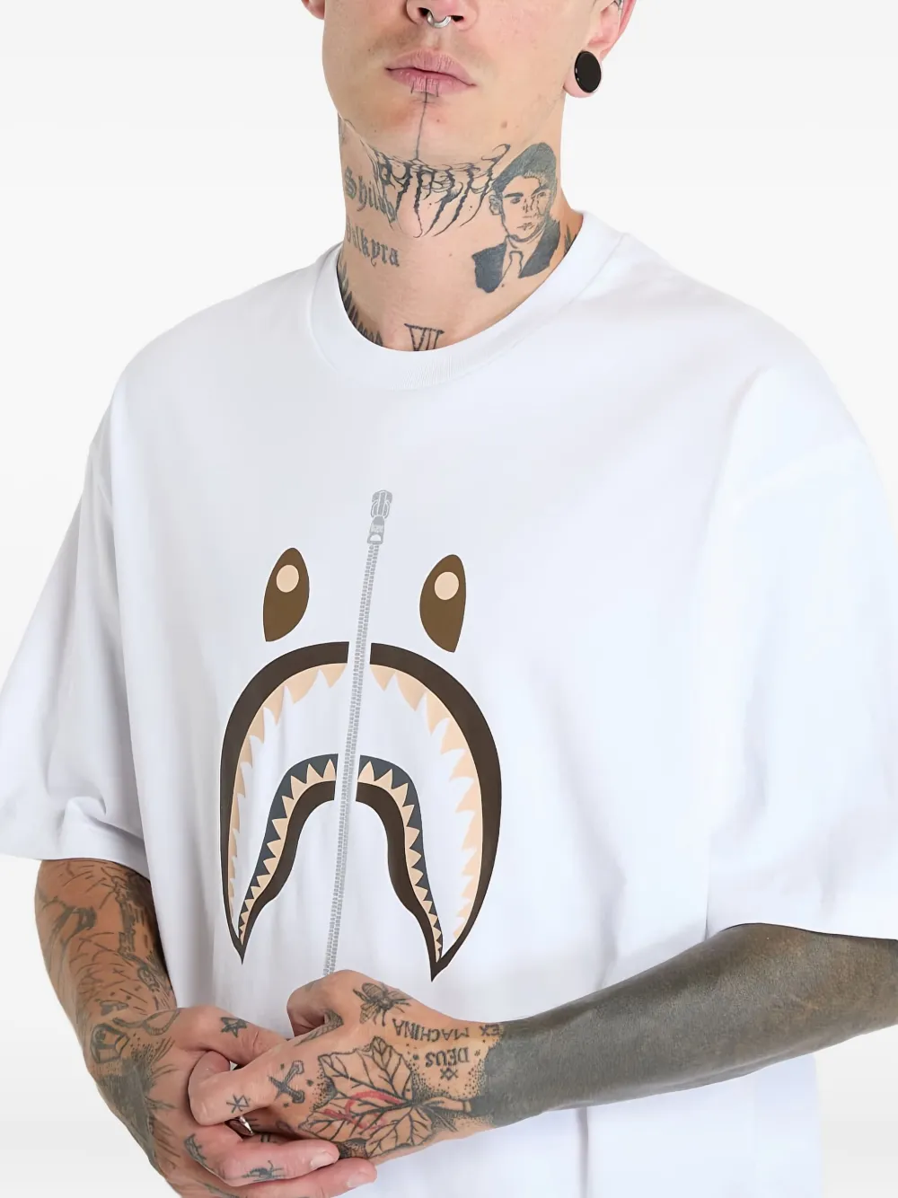 A BATHING APE T-shirt met haaienprint Wit