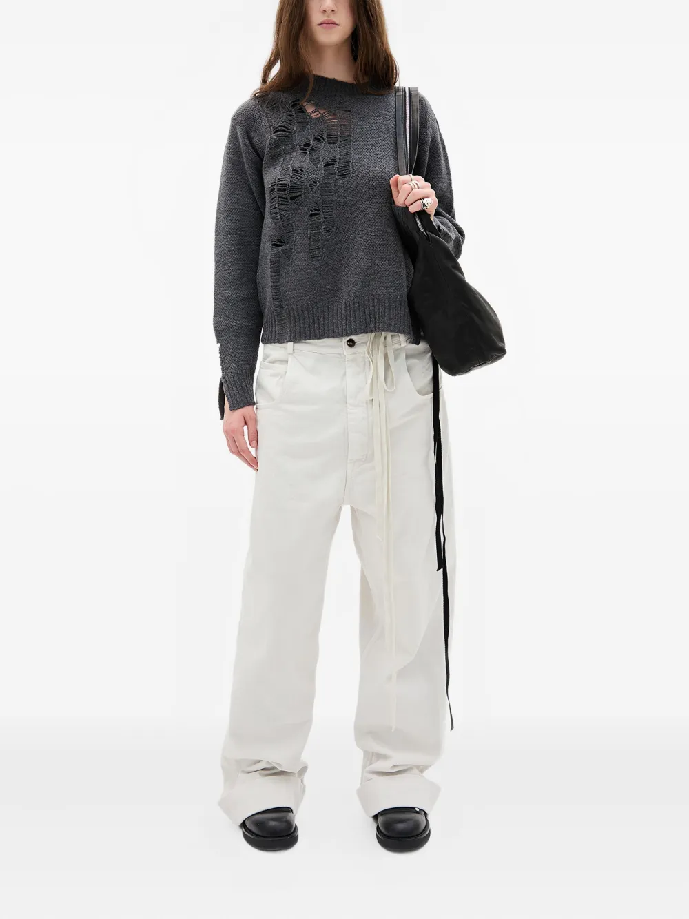 Ann Demeulemeester distressed side-tie wool sweater | Knitted Sweaters | Image 2