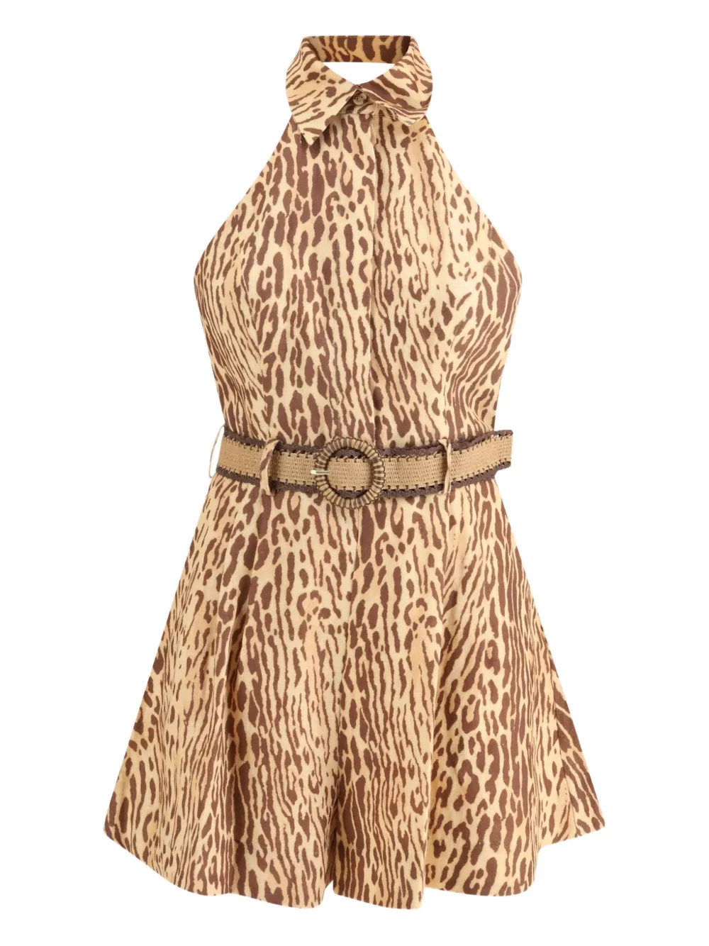 halterneck leopard-print mini dress