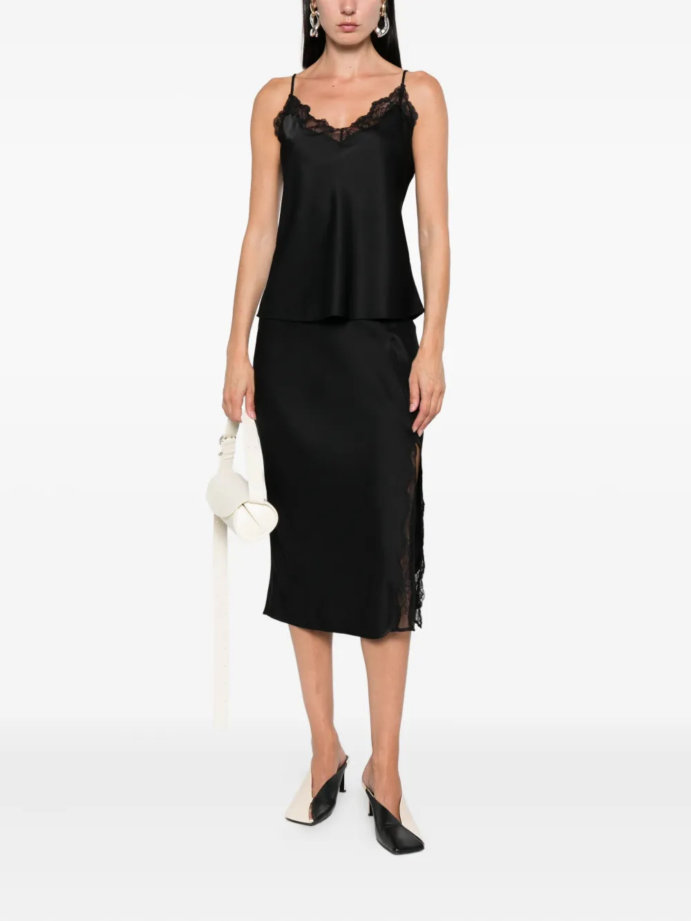 Calvin Klein lace-insert slip skirt Zwart