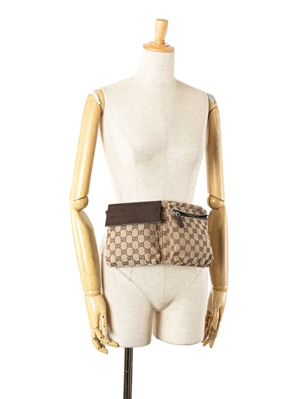 GUCCI GGキャンバス ダブル ポケット ベルトバッグ キャンバスボディ Gucci Pre-Owned 2000-2015 GGキャンバス ダブル ポケット