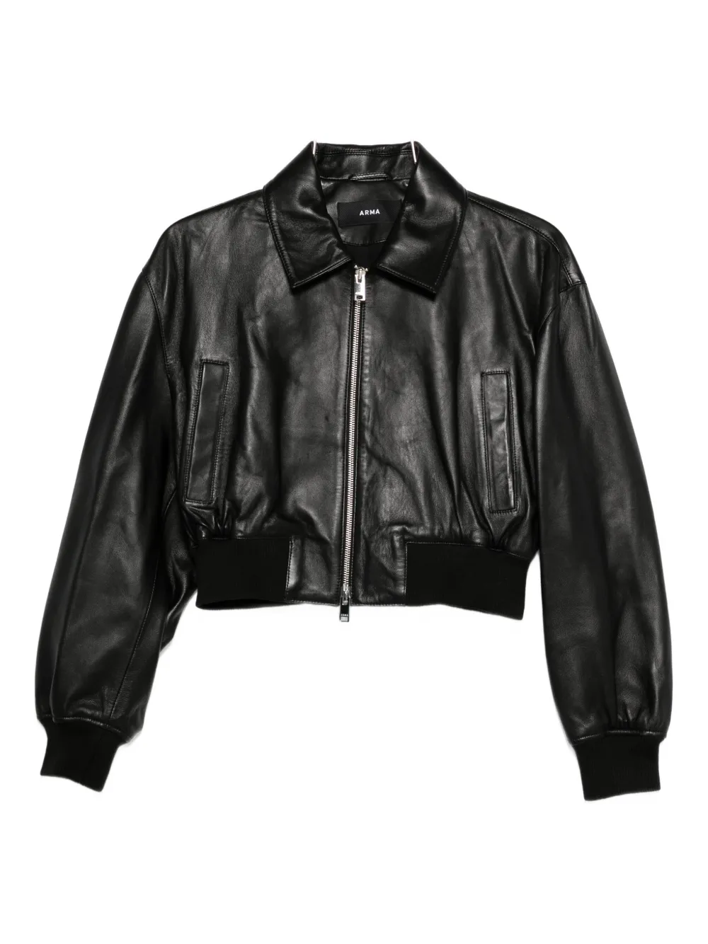 Arma Desy Cropped Zip-front Leather Jacket In Black