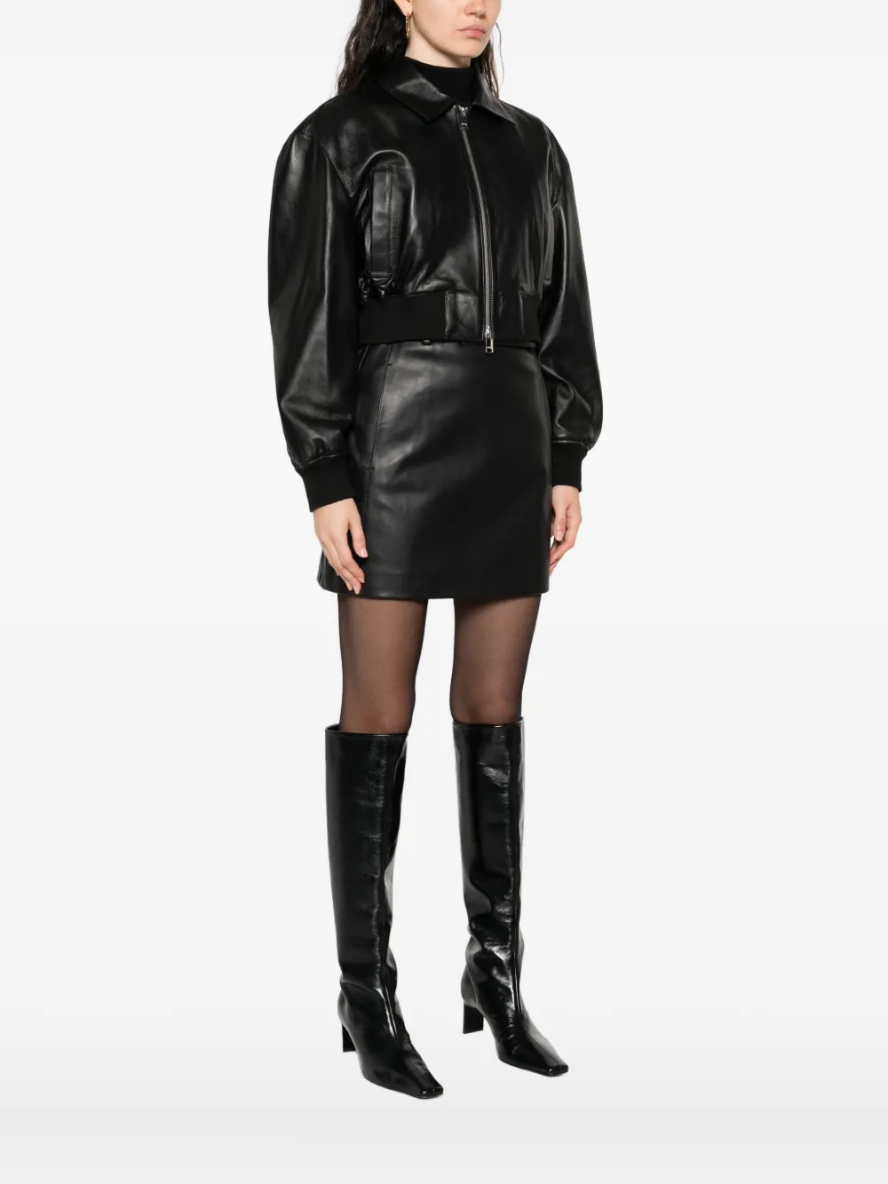 Arma Desy cropped leren jack met rits Zwart
