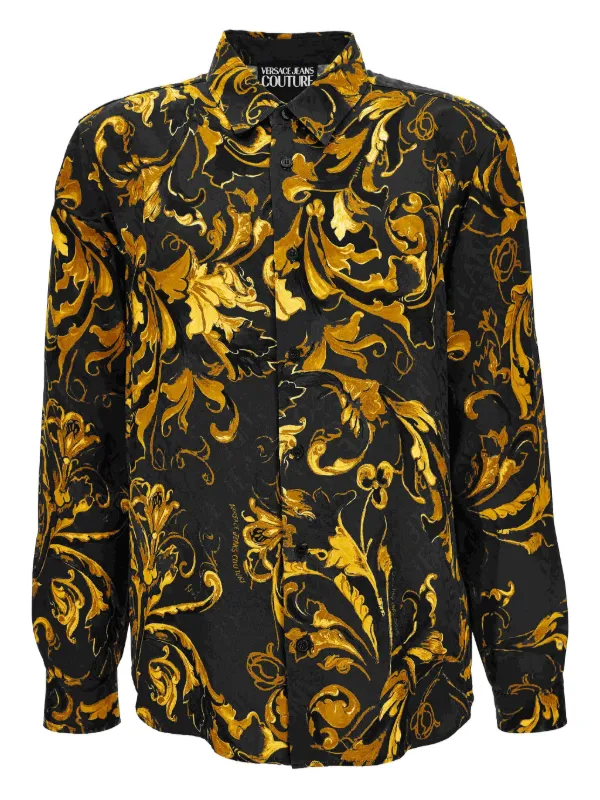 versace black and gold dress shirt Versace Jeans Couture Barocco-print Shirt | Black