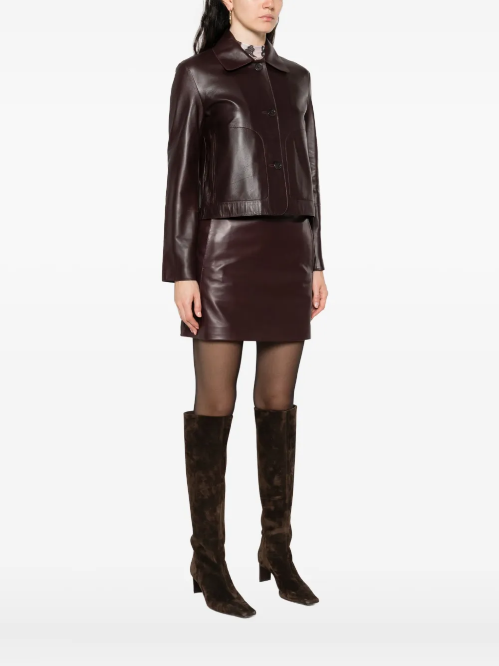 Arma Emy Button-fastening Lambskin Leather Jacket In Brown