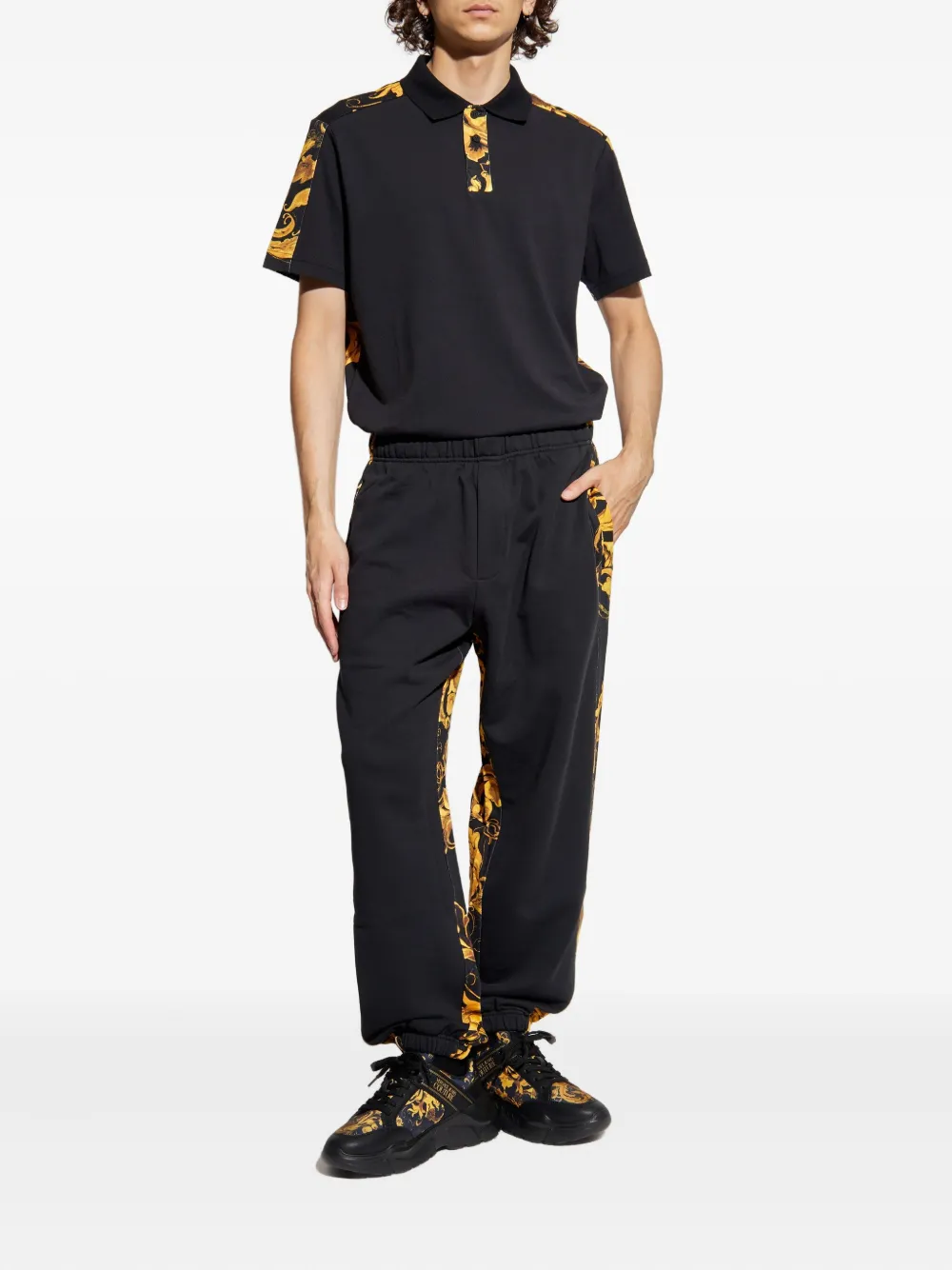 Versace Jeans Couture baroque-print panel polo shirt Zwart