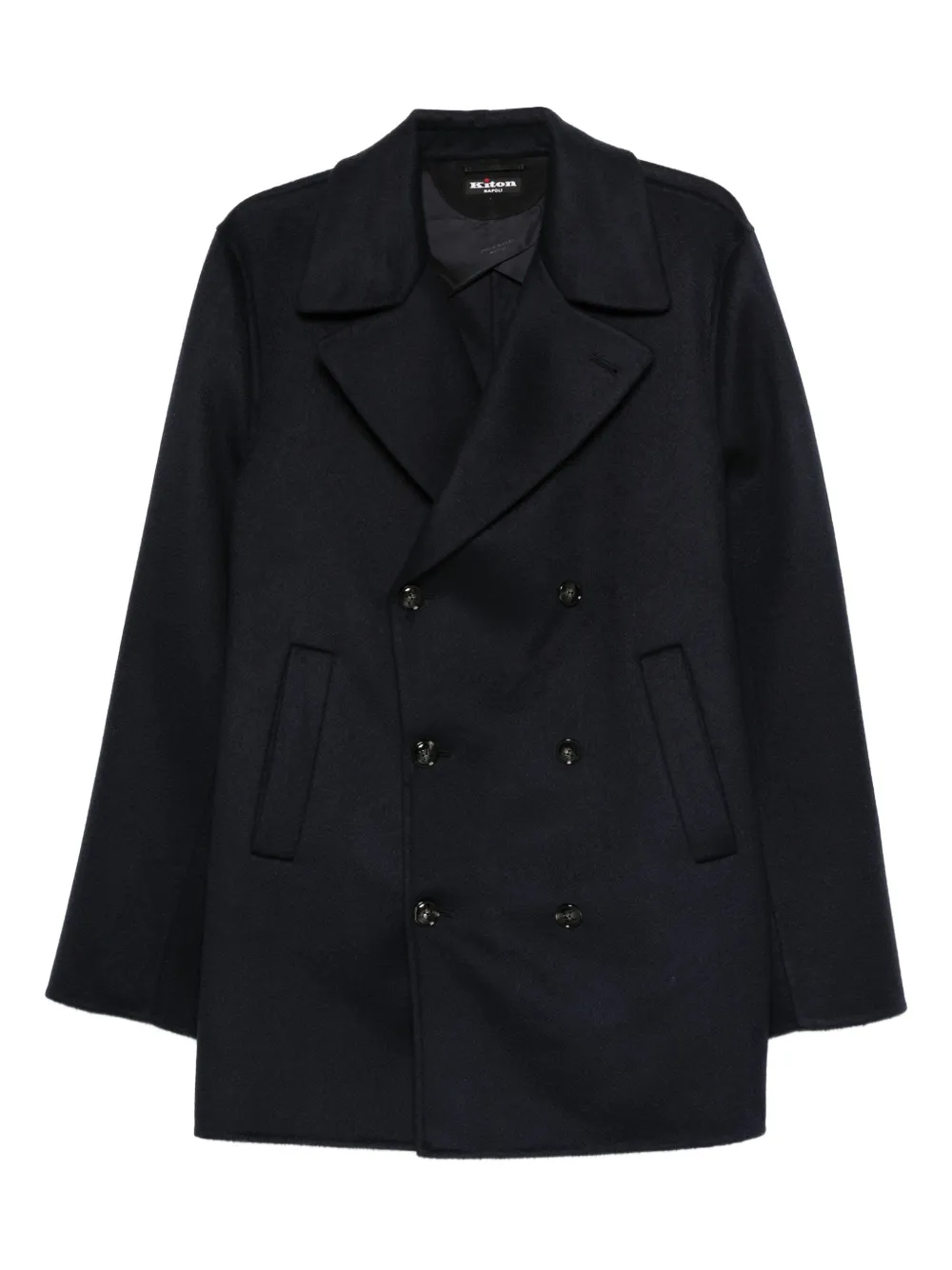 Kiton Kasjmier jas met dubbele rij knopen Blauw