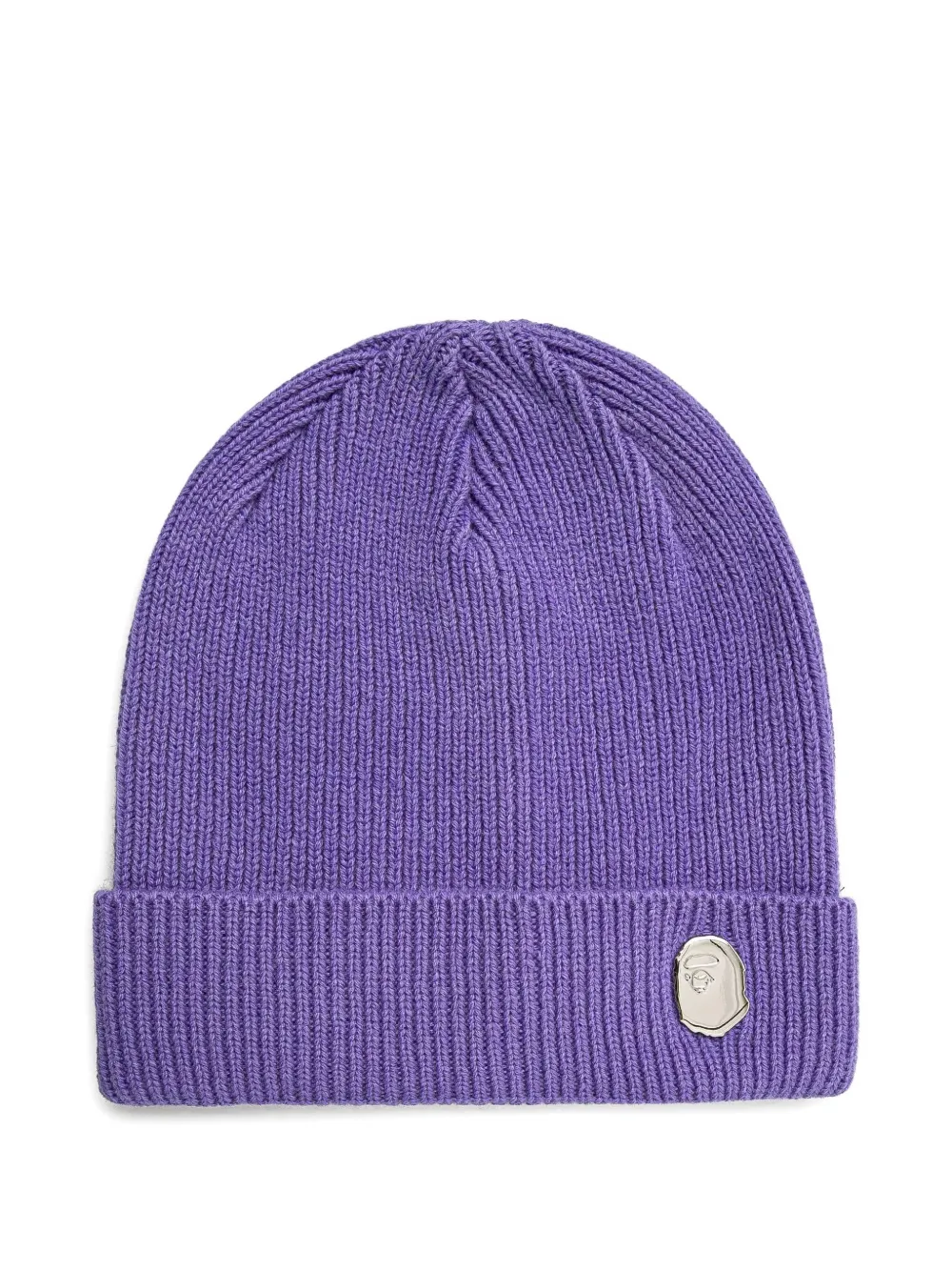 A BATHING APE logo-plaque ribbed beanie Paars