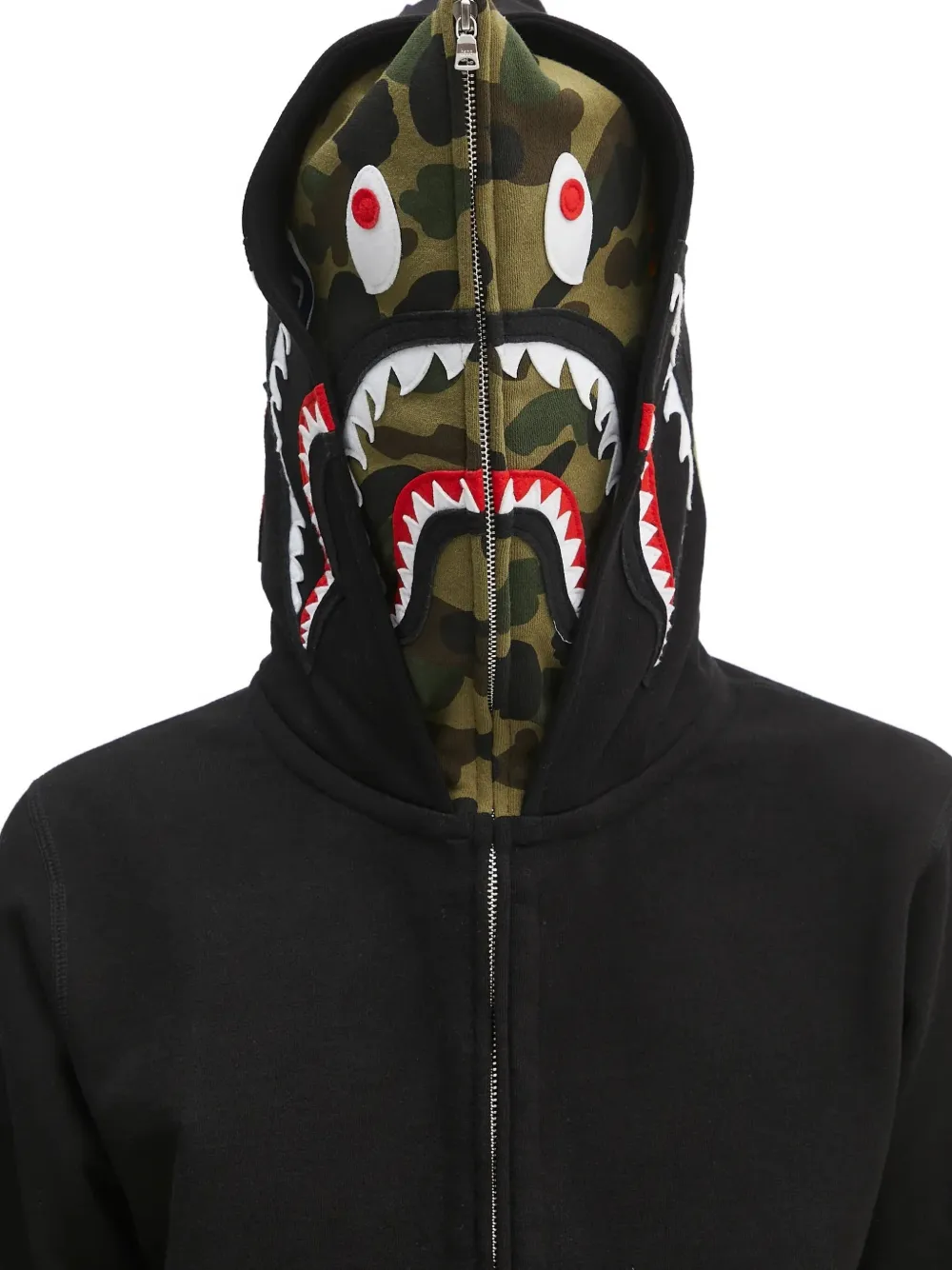A BATHING APE shark-camo zip-up hoodie Zwart