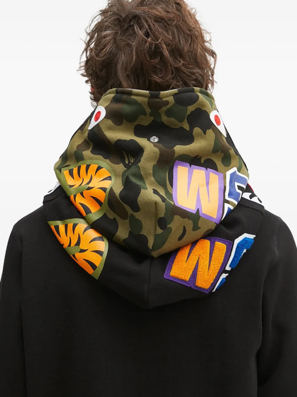 A BATHING APE shark-camo zip-up hoodie Zwart