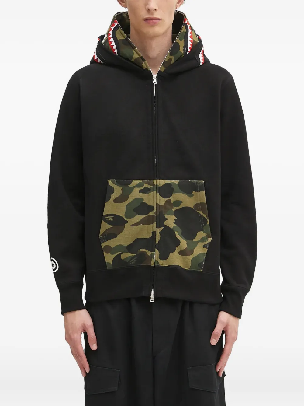 A BATHING APE shark-camo zip-up hoodie Zwart