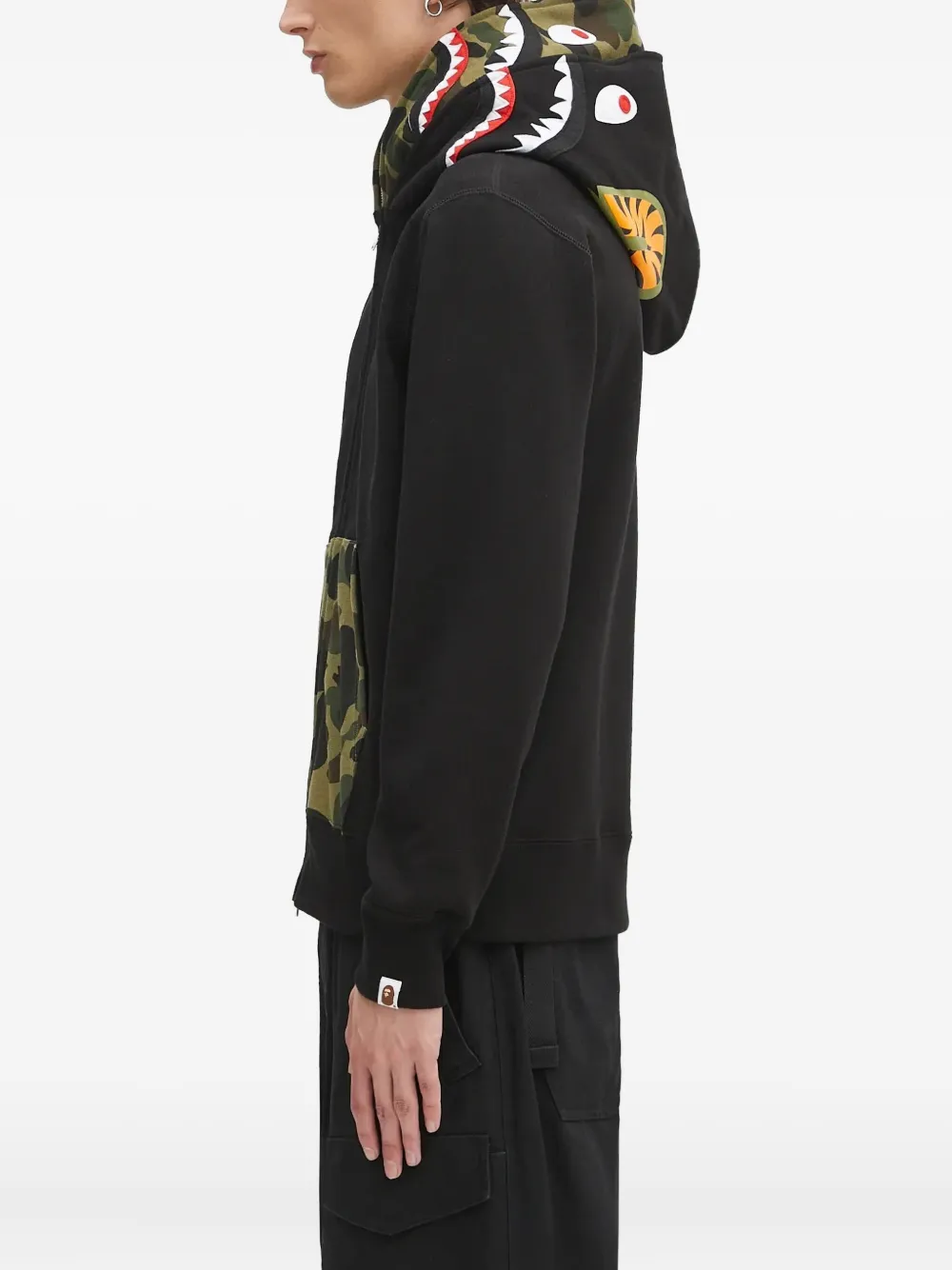 A BATHING APE shark-camo zip-up hoodie Zwart