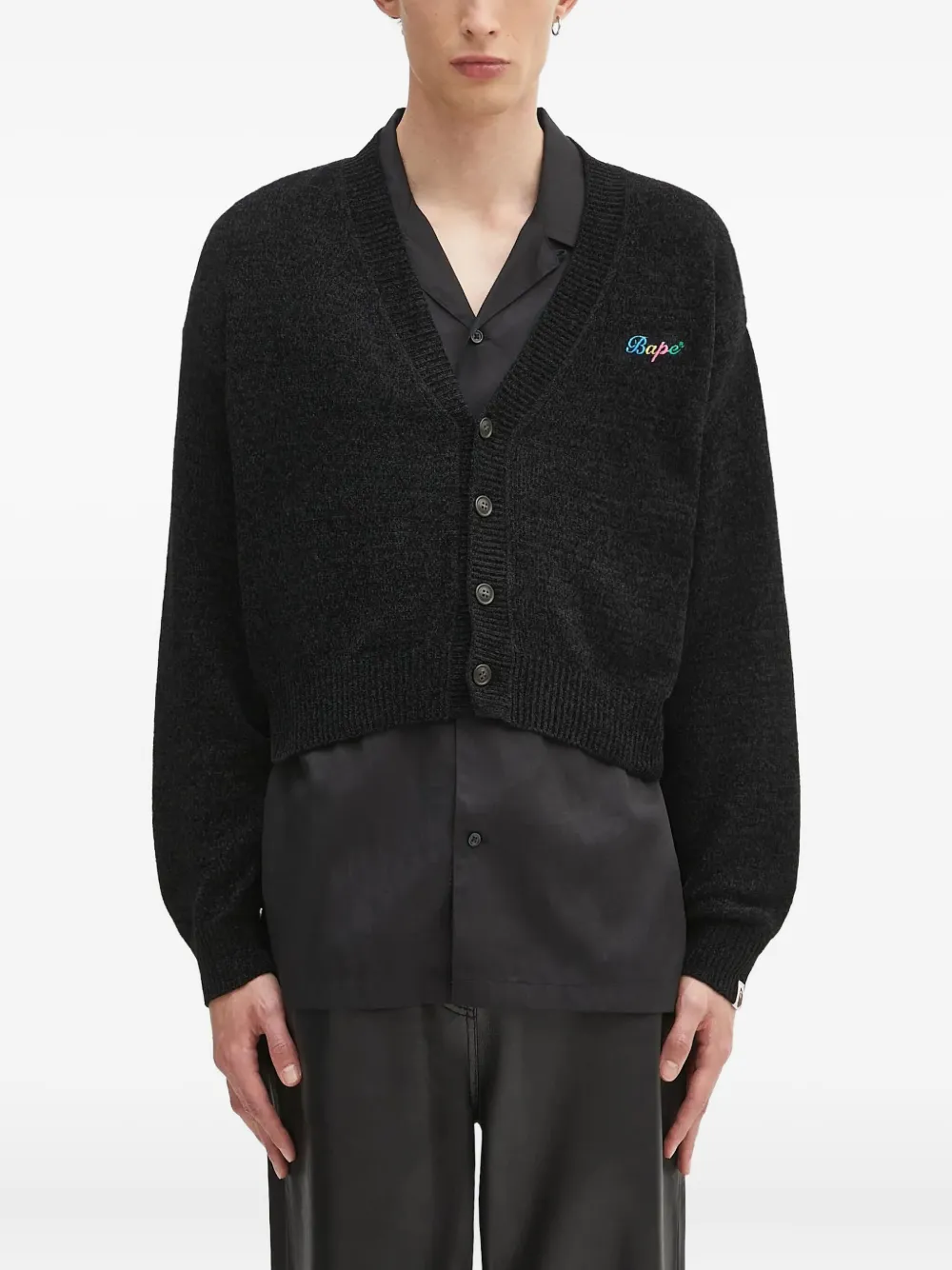 A BATHING APE embroidered cropped cardigan Zwart