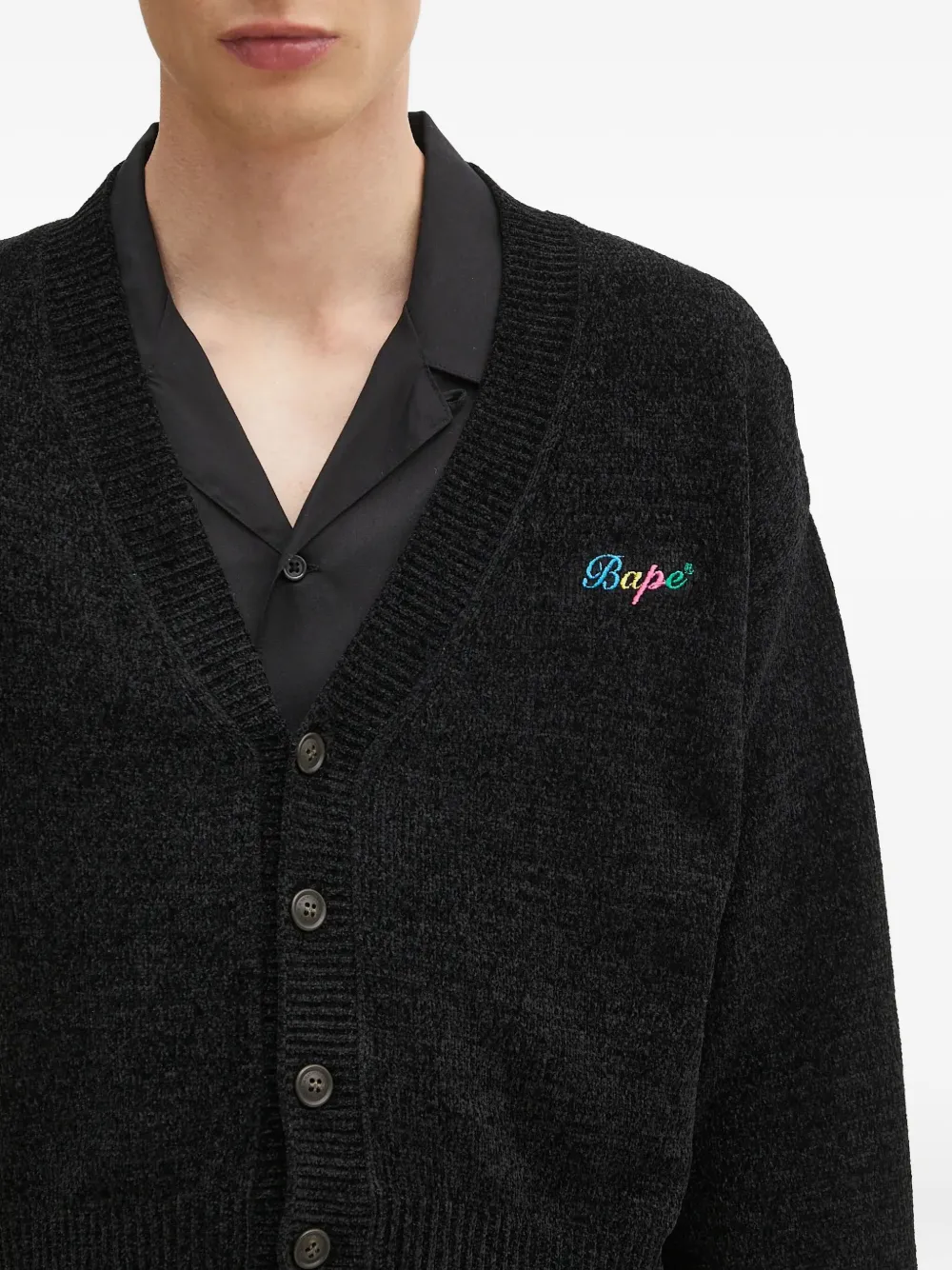 A BATHING APE embroidered cropped cardigan Zwart