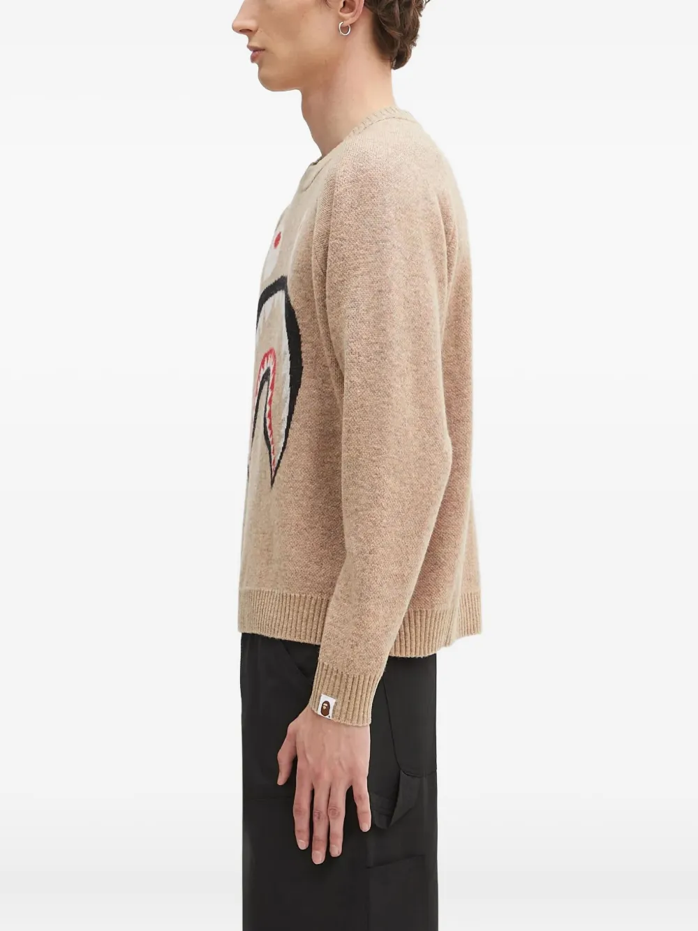 A BATHING APE shark-head intarsia sweater Beige