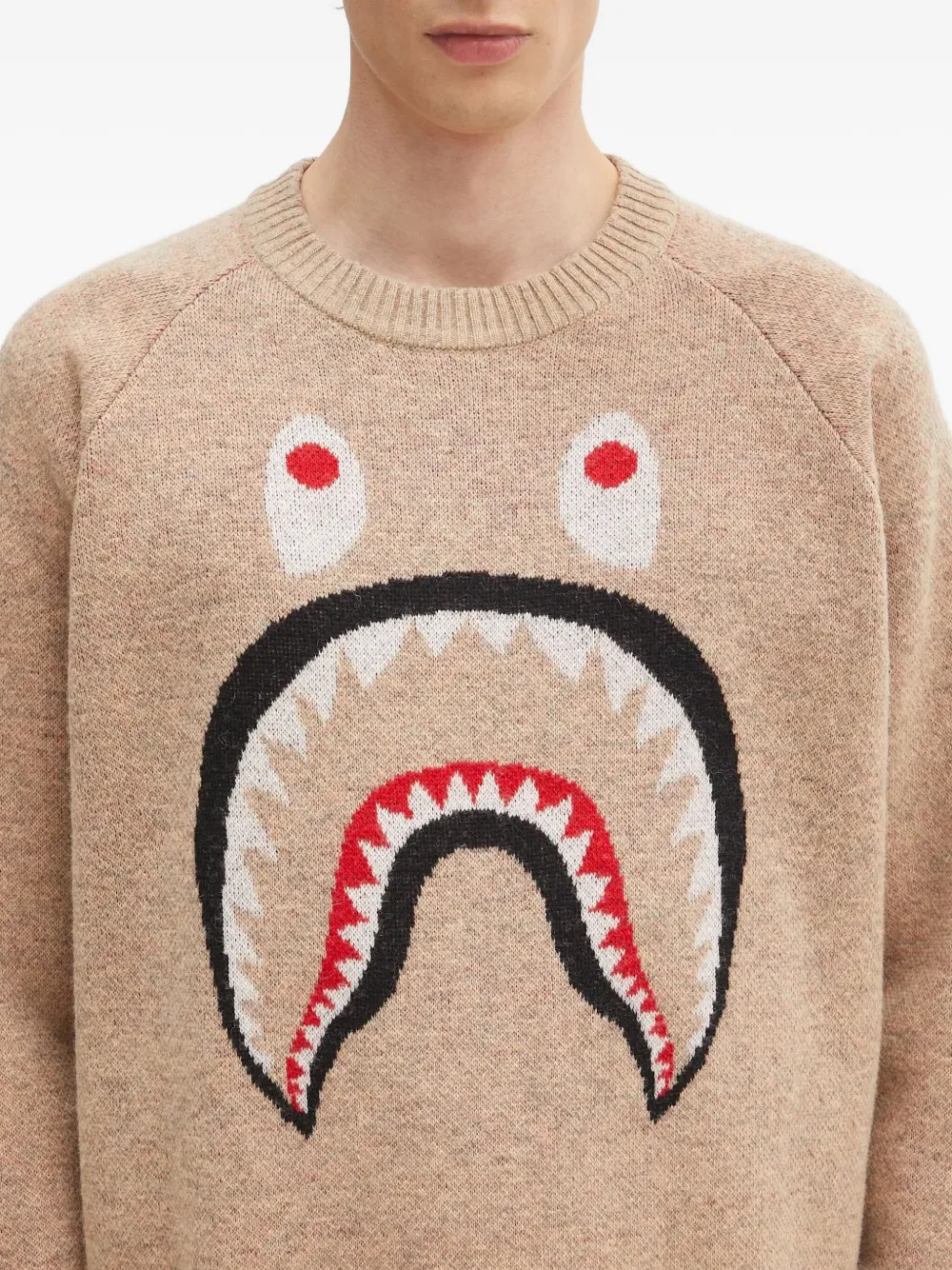 A BATHING APE shark-head intarsia sweater Beige
