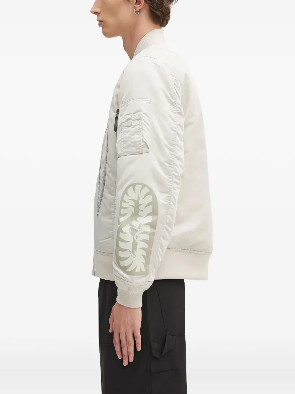 A BATHING APE shark-embroidered bomber jacket Grijs