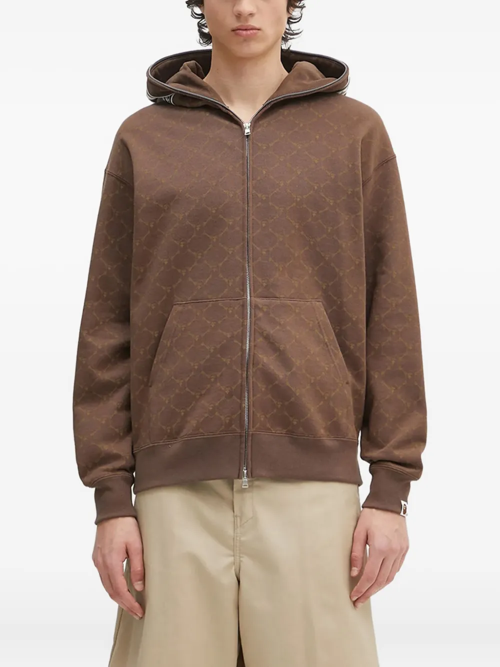 A BATHING APE College Monogram shark-motif zip-up hoodie Bruin