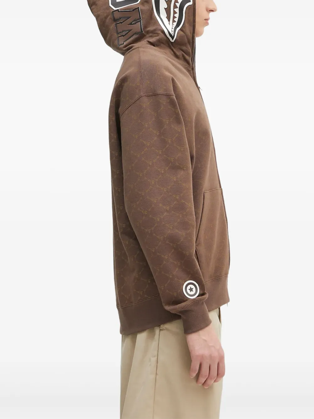 A BATHING APE College Monogram shark-motif zip-up hoodie Bruin