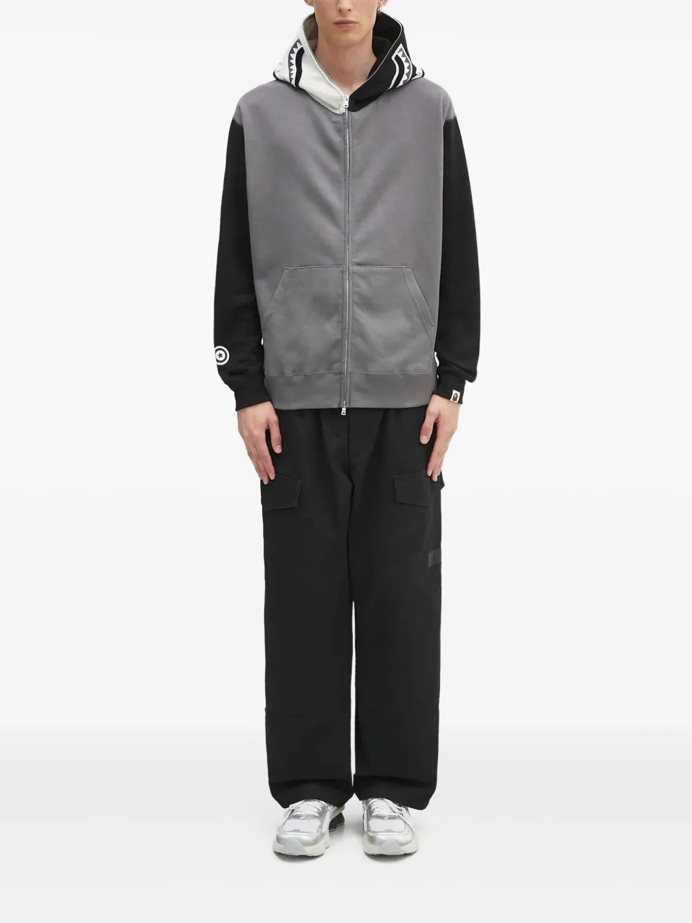 A Bathing Ape Shark-pattern Zip-up Hoodie In Gray