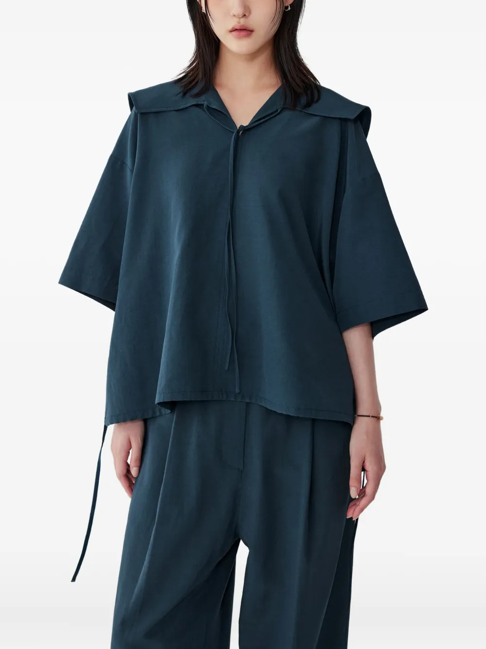STUDIO TOMBOY Blouse met matrozenkraag en trekkoord - Groen