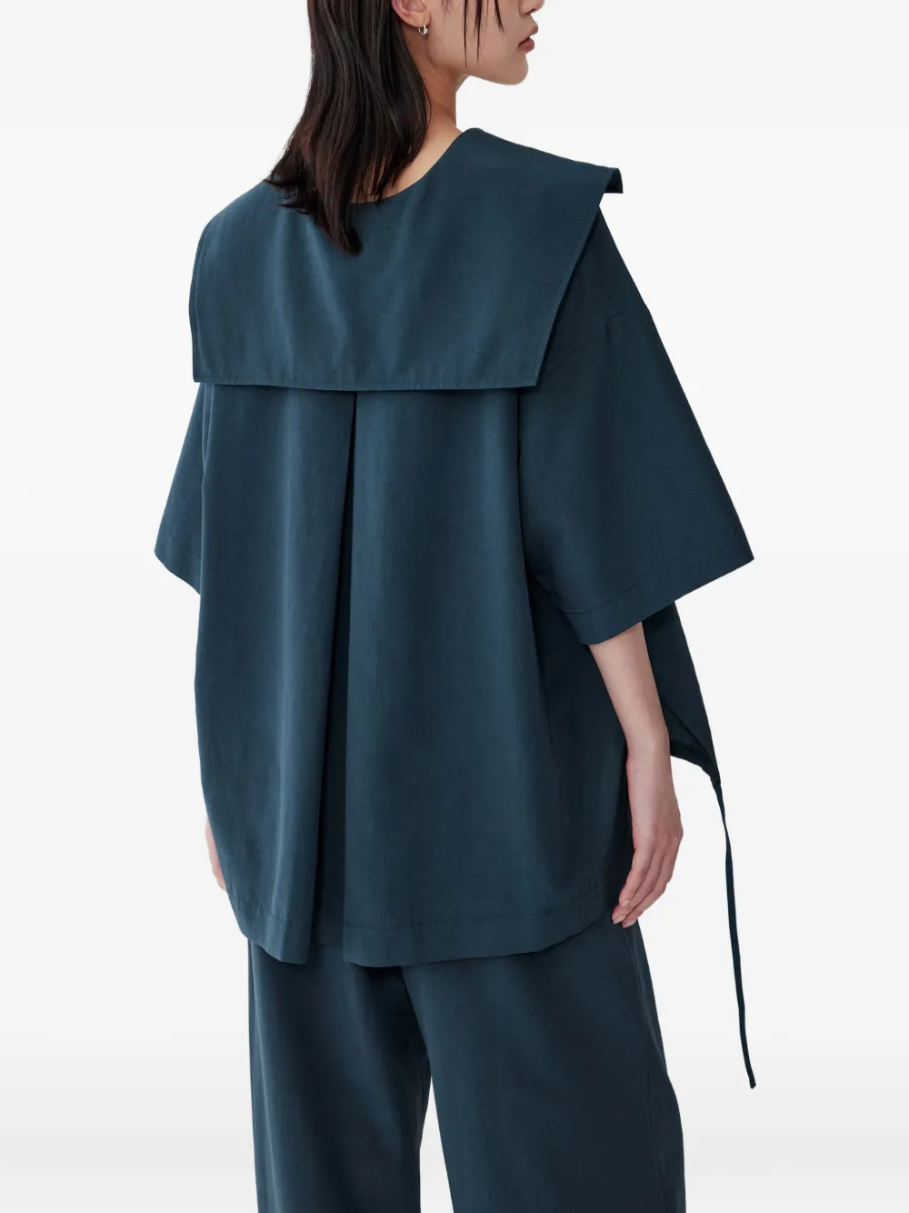 Studio Tomboy Sailor-collar Drawstring Blouse In Green