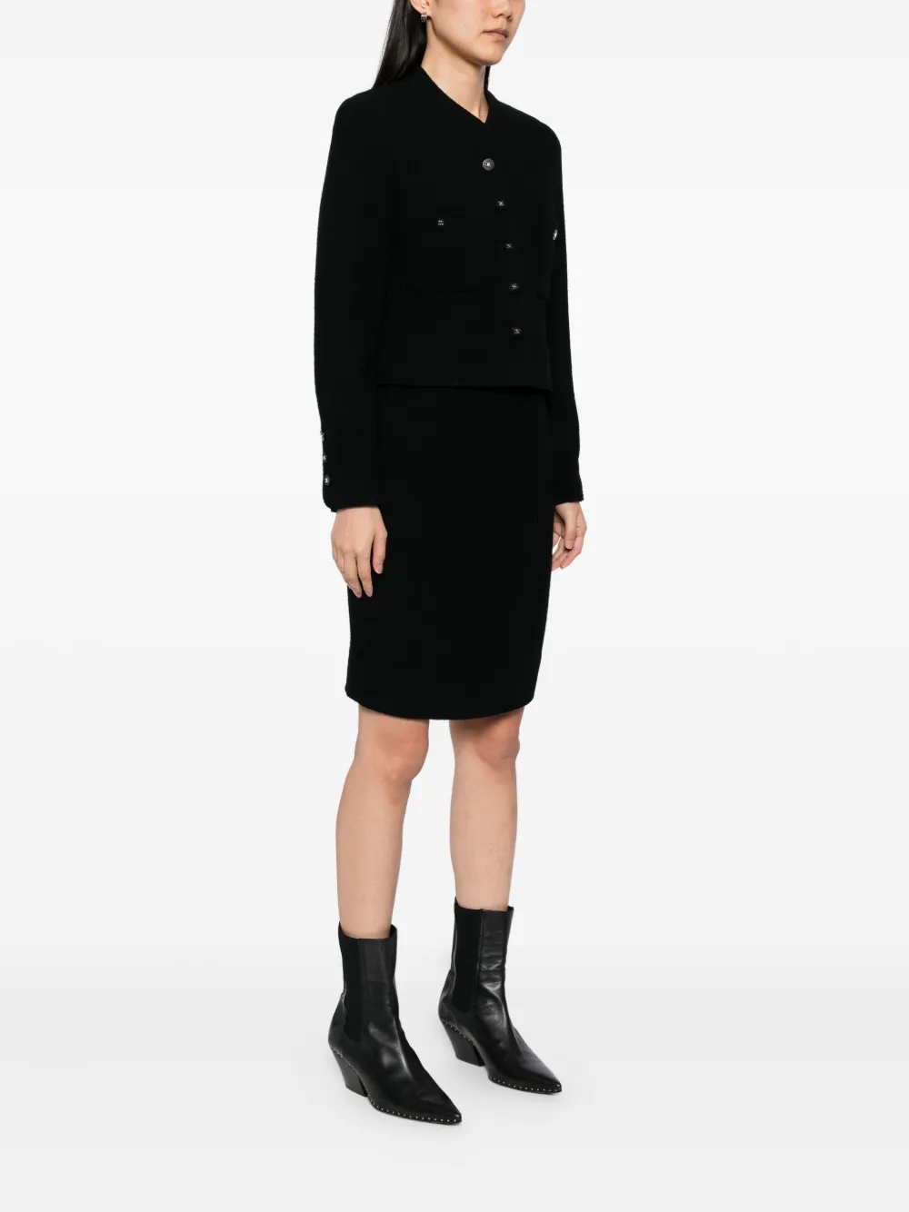 Pre-owned Chanel 1990-2000s Setup Suit Jacket Top Skirt In Black