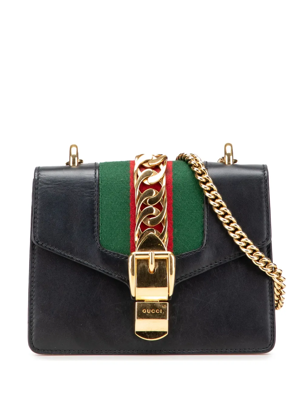 Gucci Pre-Owned 2016-2025 ミニ シルヴィ レザー チェーン ショルダーバッグ - ブラック Gucci Pre-Owned 2016-2025 ミニ シルヴィ レザー チェーン ショルダーバッグ - ブラック