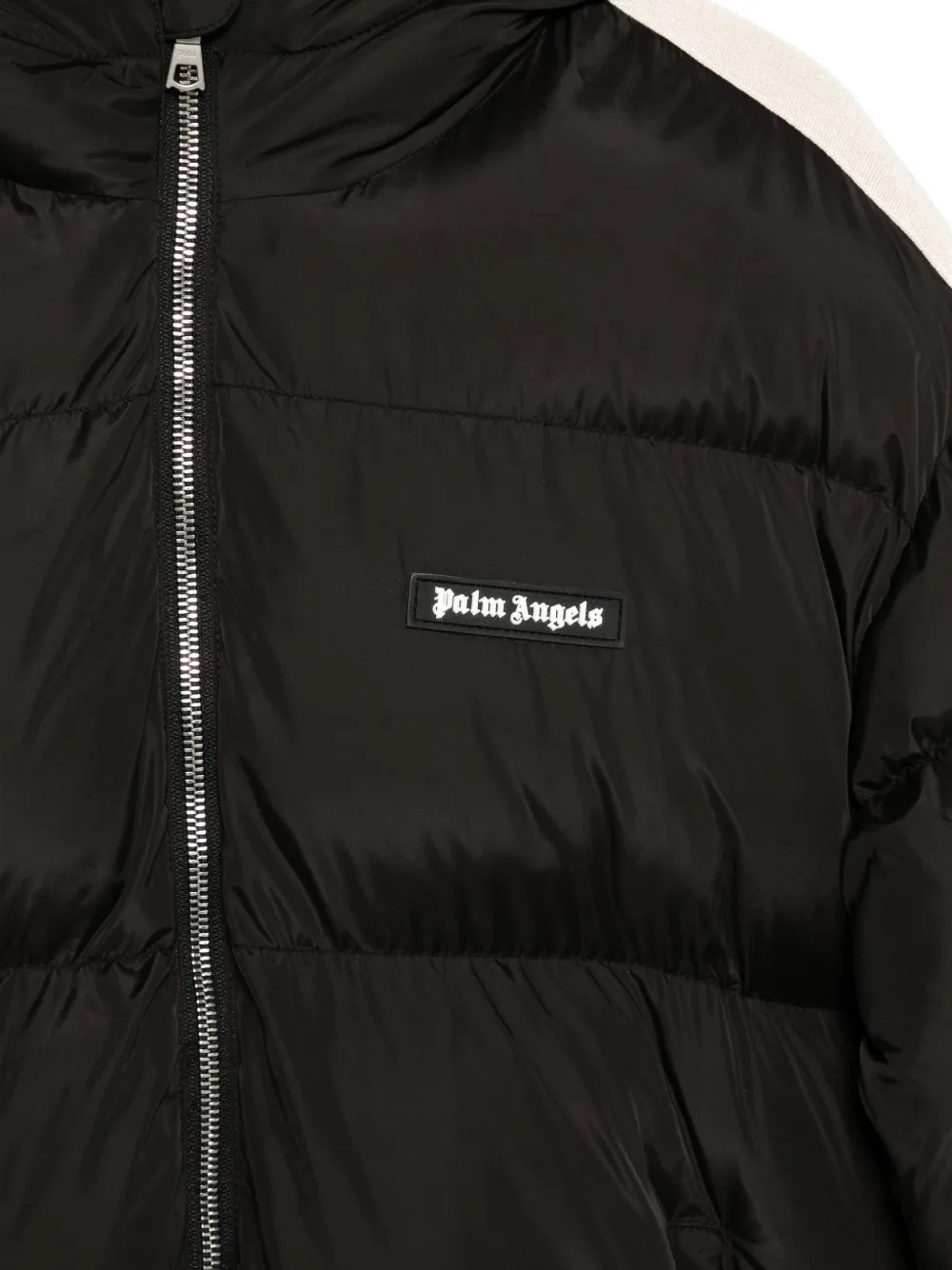 Palm Angels Kids hooded stripe-detail puffer jacket Zwart