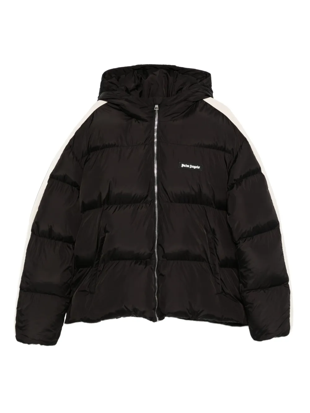 Palm Angels Kids hooded stripe-detail puffer jacket Zwart