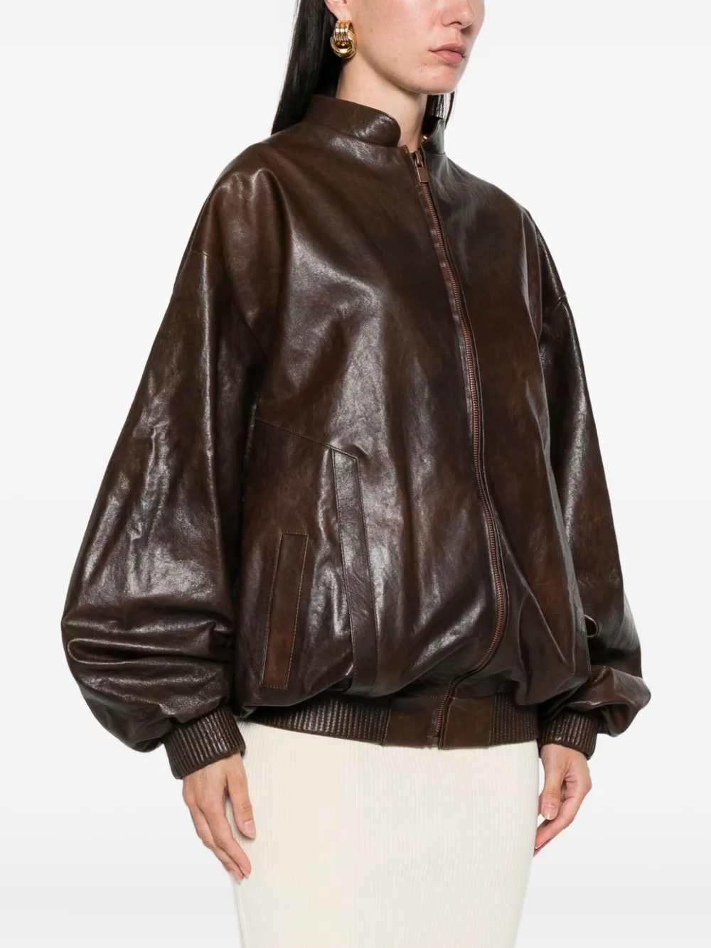 Magda Butrym zip-front leather bomber jacket Bruin