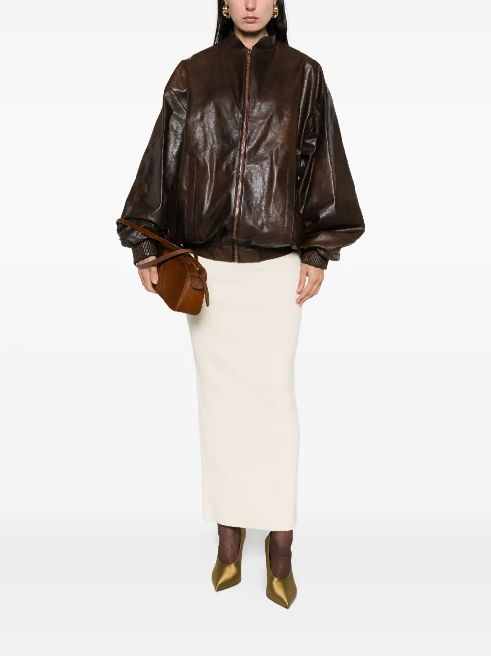 Magda Butrym zip-front leather bomber jacket Bruin