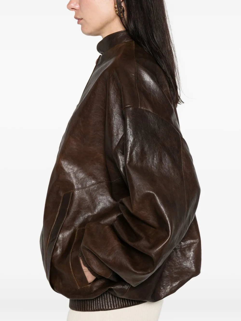Magda Butrym zip-front leather bomber jacket Bruin