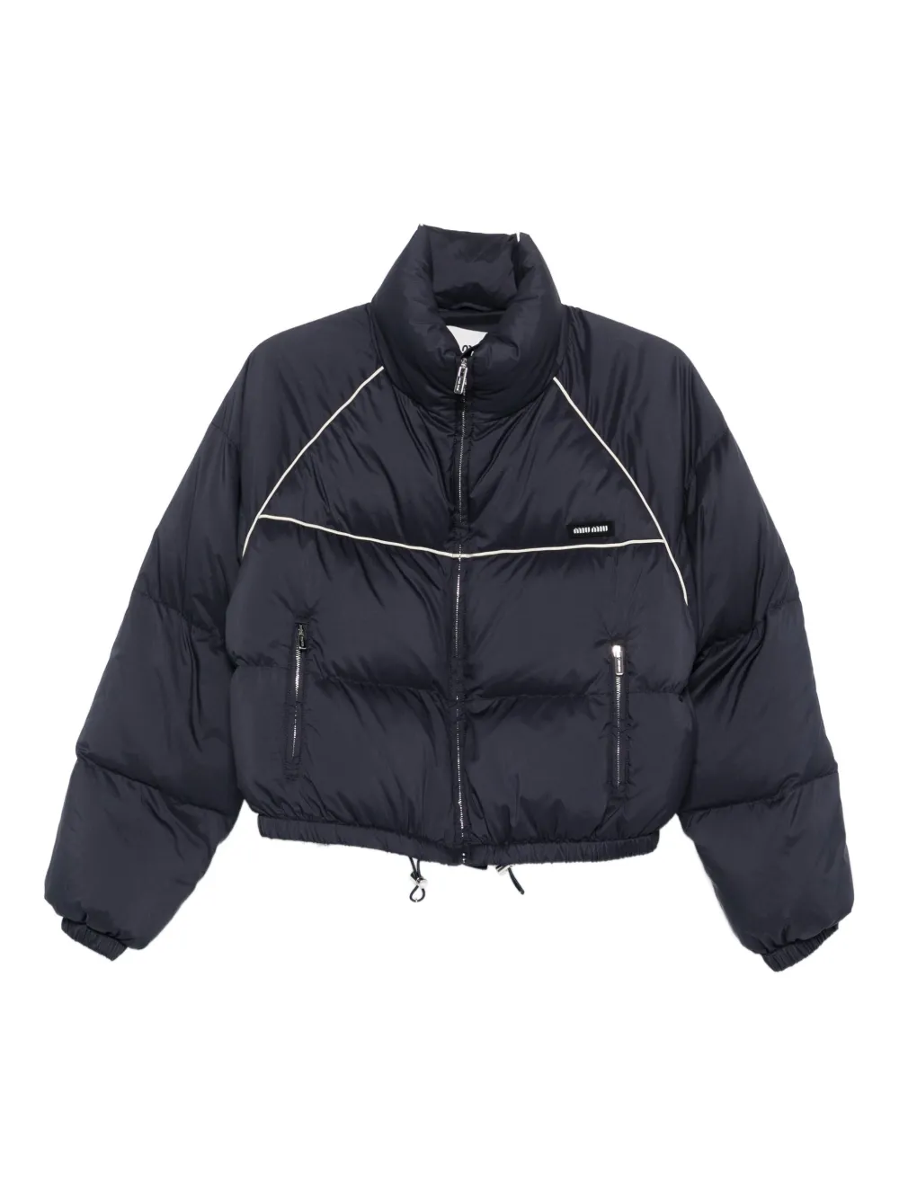 Miu panelled cropped puffer jacket Blauw