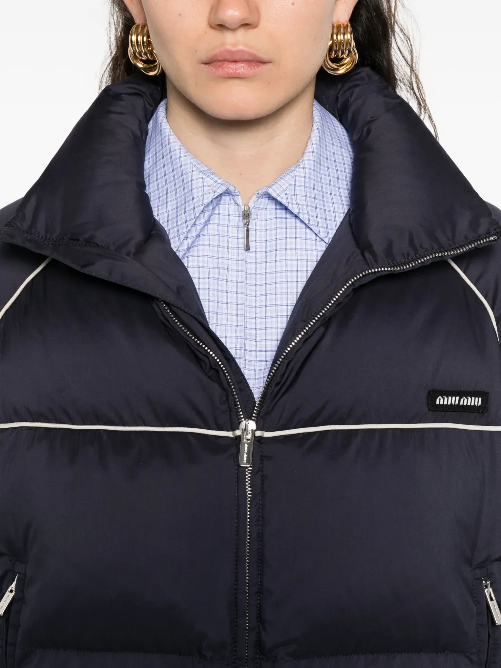 Miu panelled cropped puffer jacket Blauw